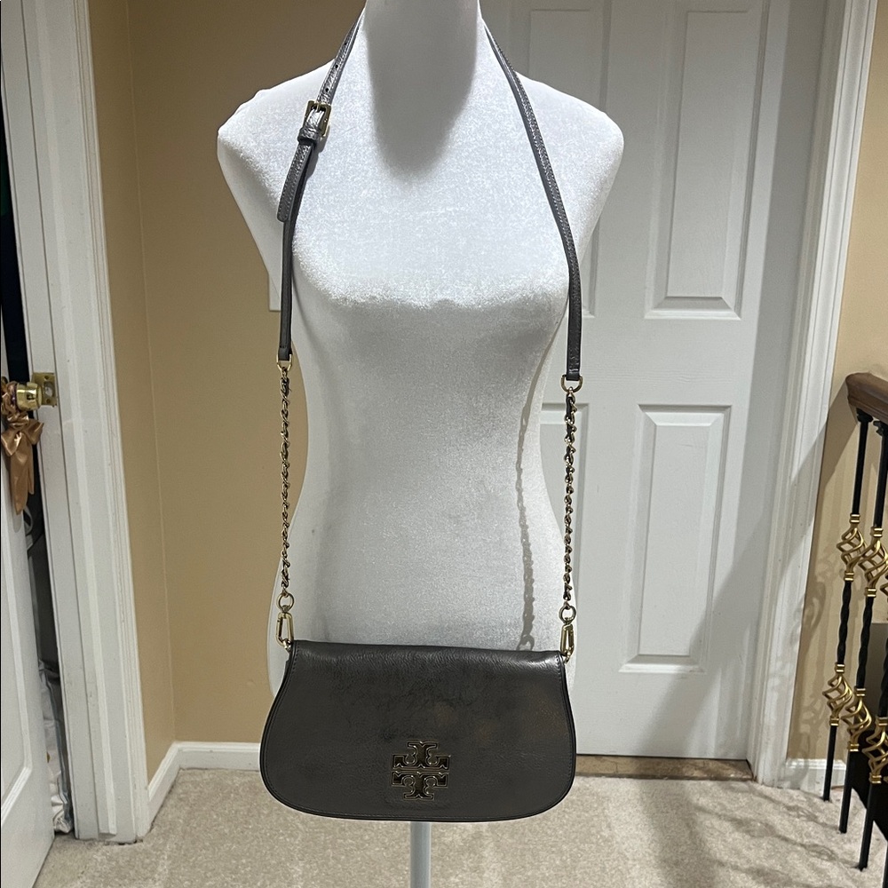 Tory Burch grey metallic Leather Crossbody Bag